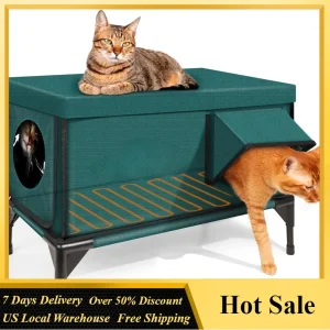 Premium Heated Cat House for Winter, 100% Waterproof, Safe Escape Door.